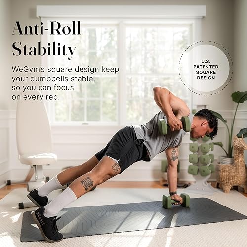Miniatura 3 de WeGym SafeGrip Square Dumbbells with Anti Slip Handles, Aesthetic Free Weights for Home Workouts, Stable Design Prevents Rolling during Floor