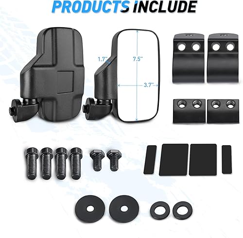 Miniatura 8 de Nilight UTV - Espejos laterales compatibles con Polaris Ranger 1000 Can-Am Defender Maverick Trail Pro-Fit Tubo perfilado ajustable con tubo