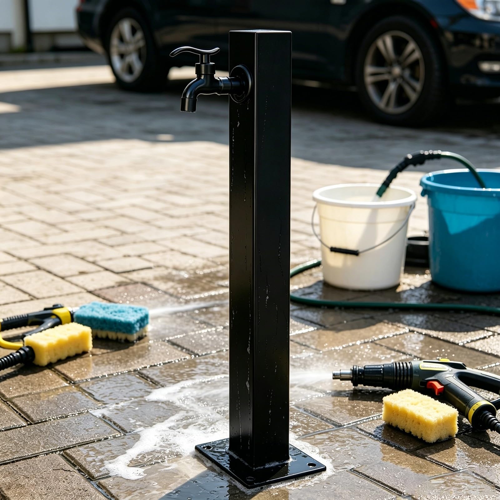 Lonmrrton A Floor Mounted Black Water Column, Vertical Garden Faucet Stand, Outdoor Yard Hydrant Spigot For Irrigation, Car Washing & Pet Bath(,Height: 95Cm/37.4In)