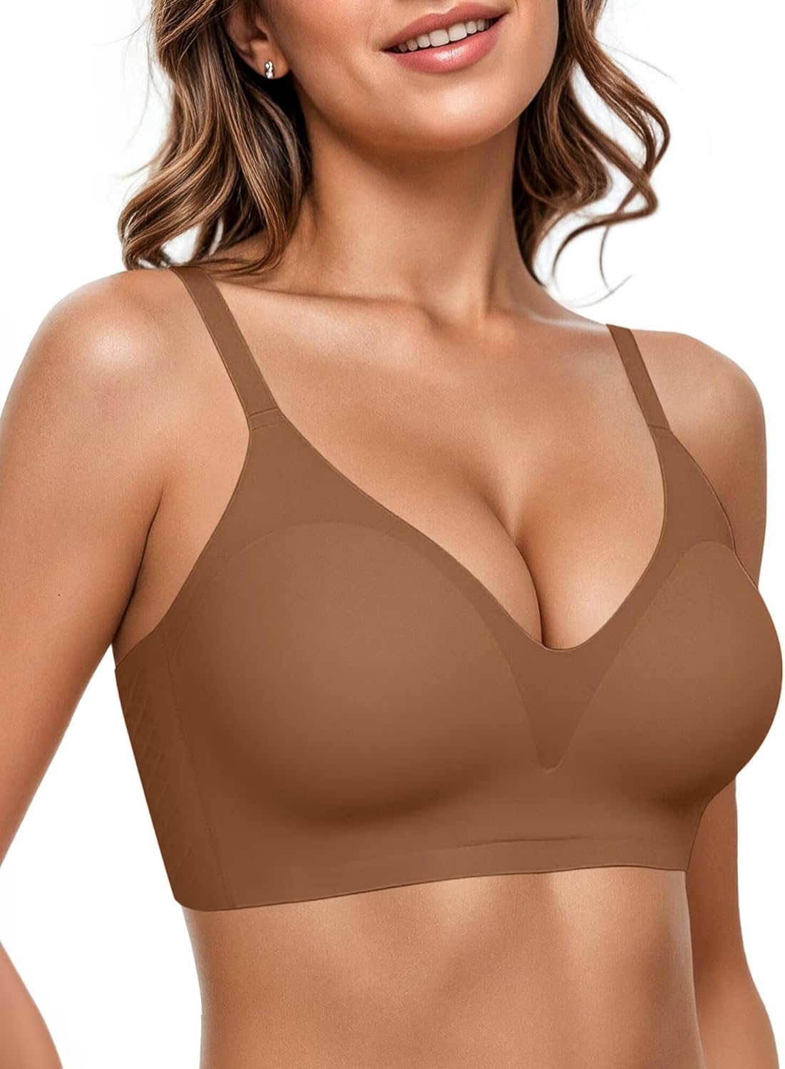 Vertvie Women Wireless Bras with Support Lift Full Coverage Push Up Plus Size Sport Bra Seamless Molded Cup Padded Tshirt Bra