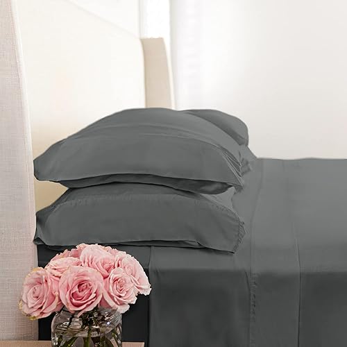 KICKEE Sheet Set, 100% Viscose from Bamboo, Sateen Weave, Silky Soft Bedding for Heavenly Comfort, Best 300 Thread Count (Stone Grey, CA King)