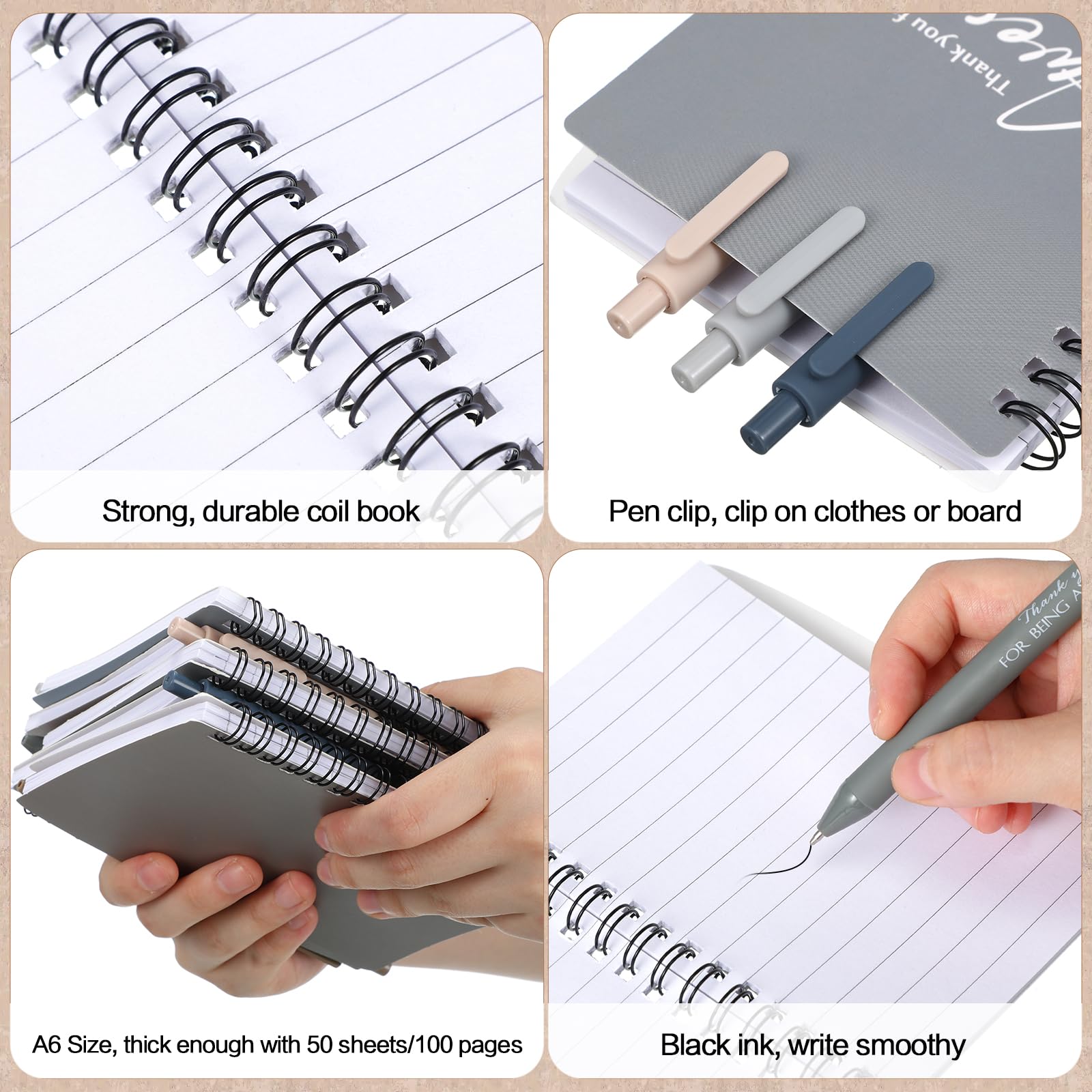 Honoson Set di 50 quaderni di apprezzamento per i dipendenti, con penna a sfera, mini quaderno a spirale ispirazione, regalo di ringraziamento per Natale, per dipendenti, colleghi, insegnanti (colore