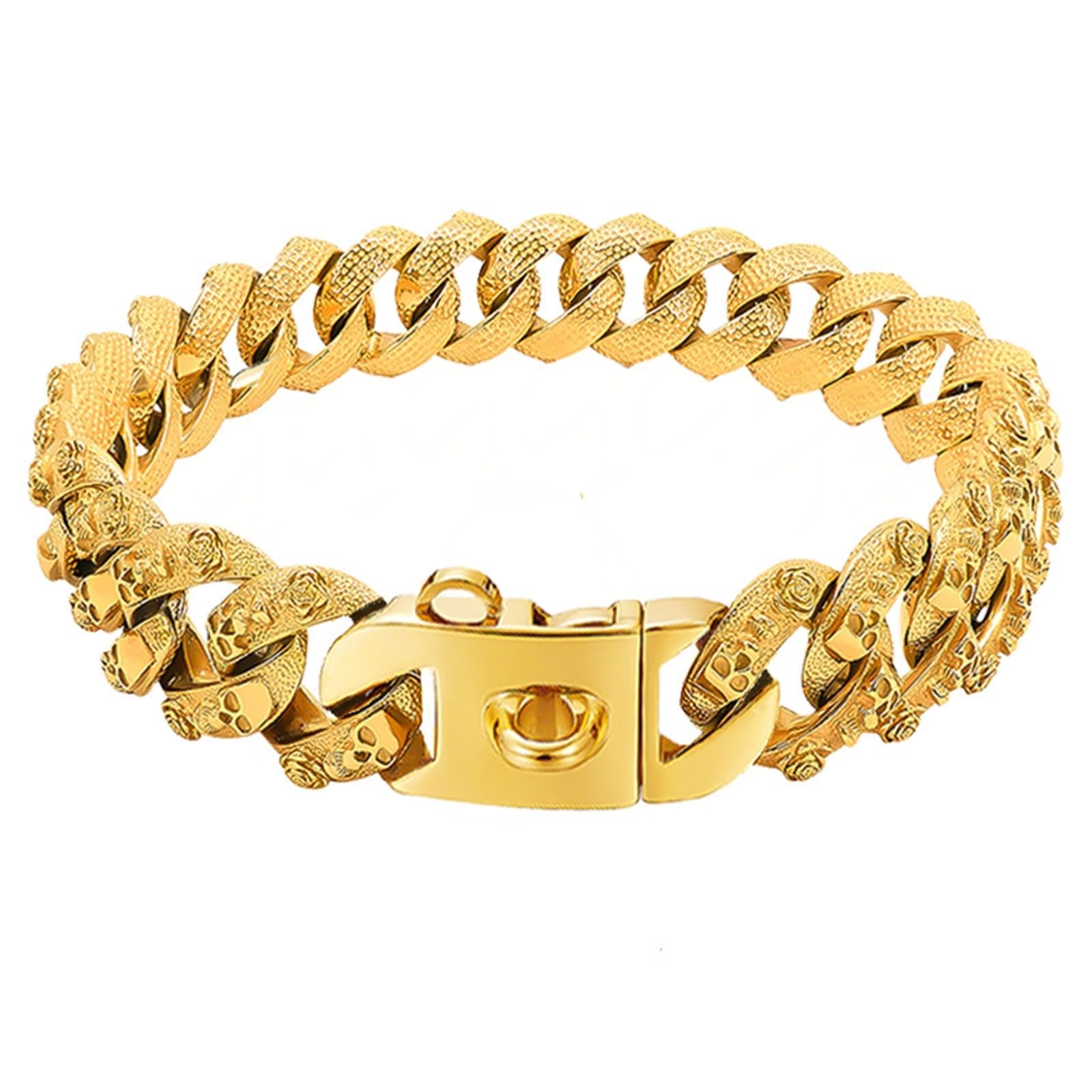 Collier de chien en métal doré 32mm en acier inoxydable luxe pour Rottweiler