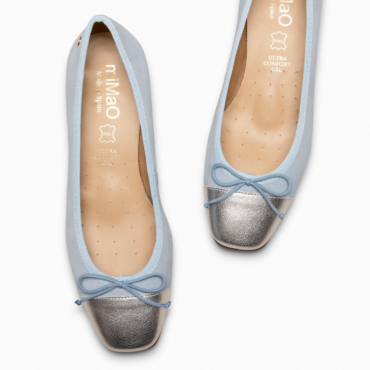 miMaO. Bailarinas con tacón para Mujer en Piel. Plantilla de Gel
