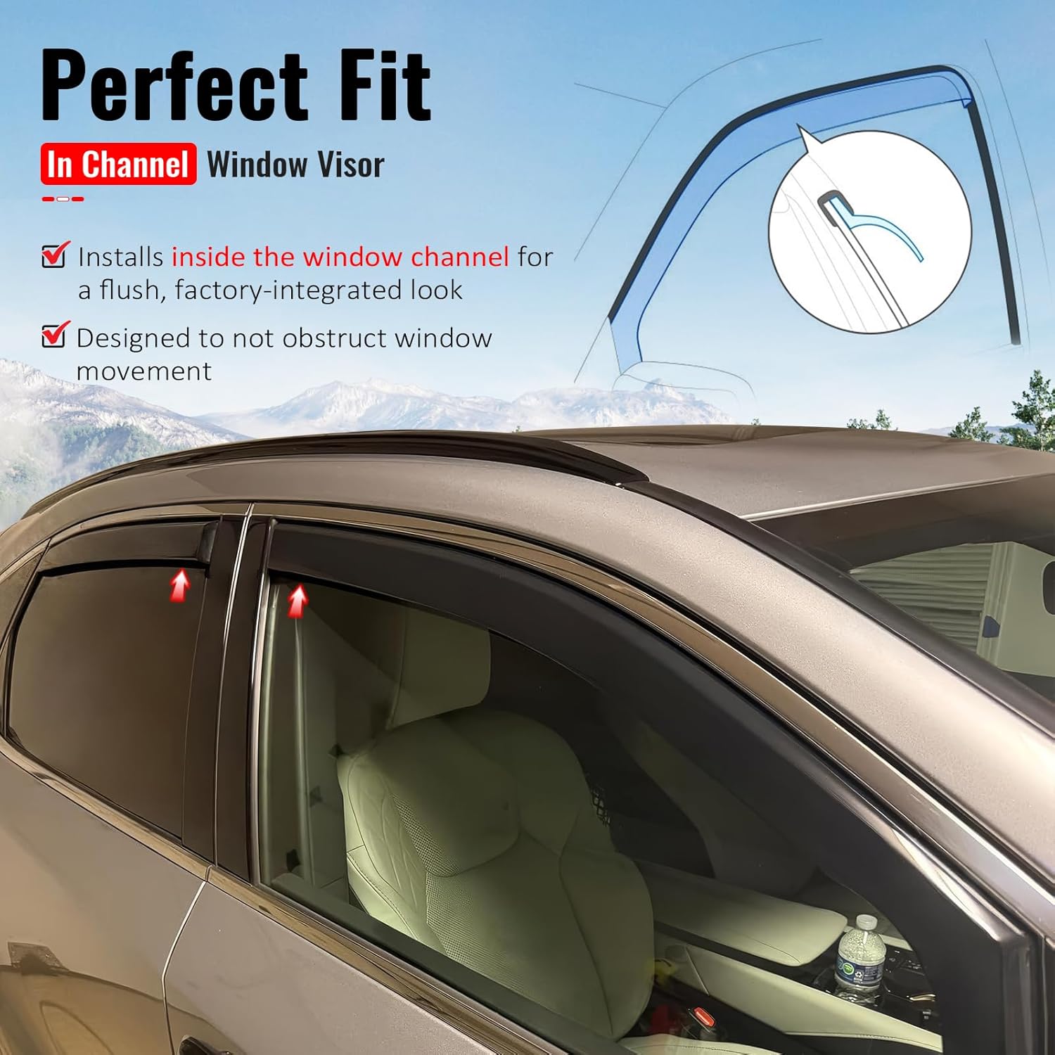 IKON MOTORSPORTS in Channel Window Visors Compatible with 2023-2026 Lexus RX All Models (RX350 RX350h RX450h+ RX500h), PC Polycarbonate Black Rain Guards, Side Window Wind Deflectors 4PCS