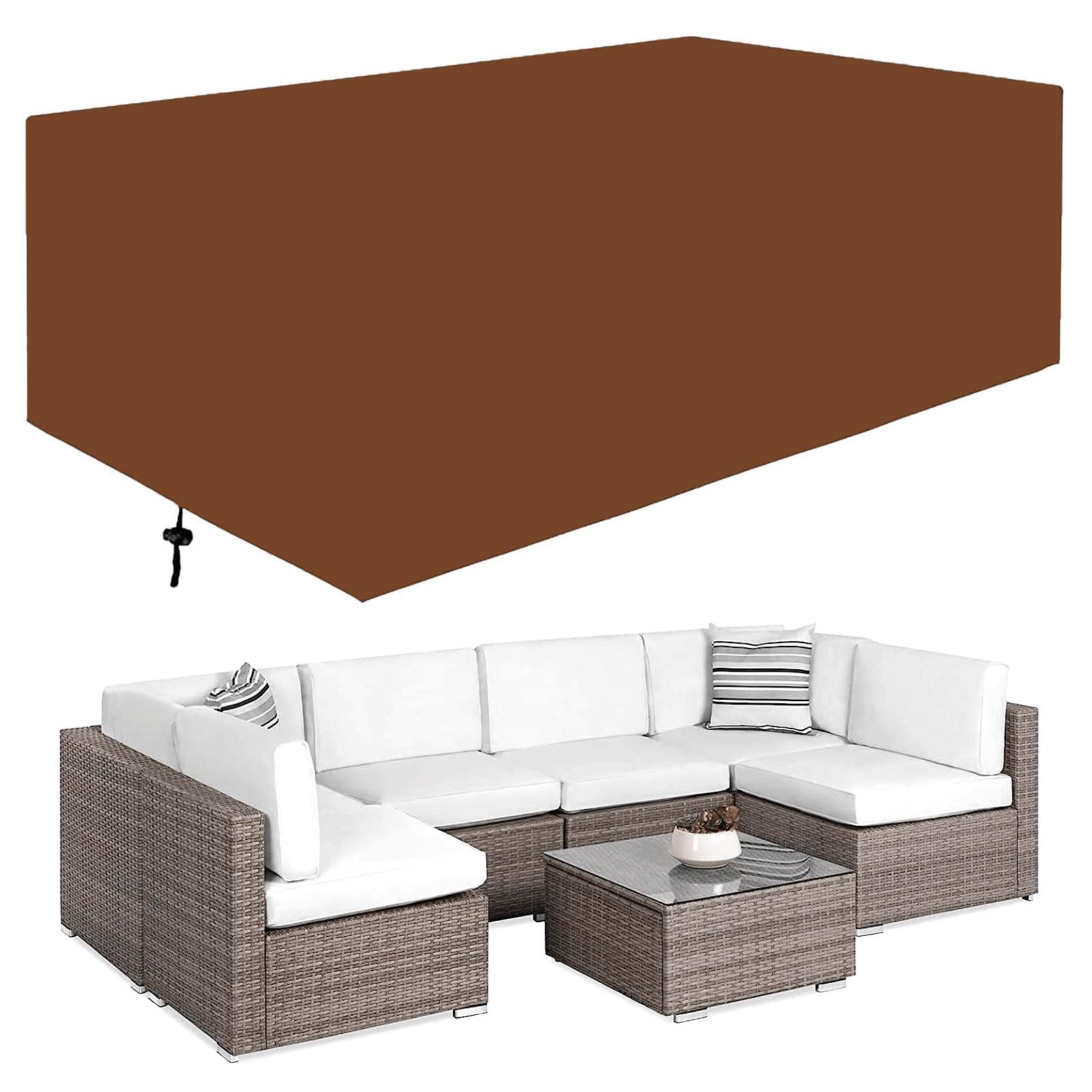 Gartenmöbel Abdeckung Rechteckig, Abdeckhaube Gartenmöbel mit Zugkordel, Wasserdichte Gartenmöbel Abdeckung, UV-beständige Schutzhülle für Gartentische und -möbel
