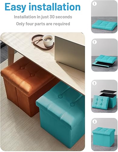 Miniatura 5 de AmasSmile Taburete otomano de almacenamiento, reposapiés de terciopelo de 17 pulgadas, taburete otomano corto, pequeño almacenamiento otomano