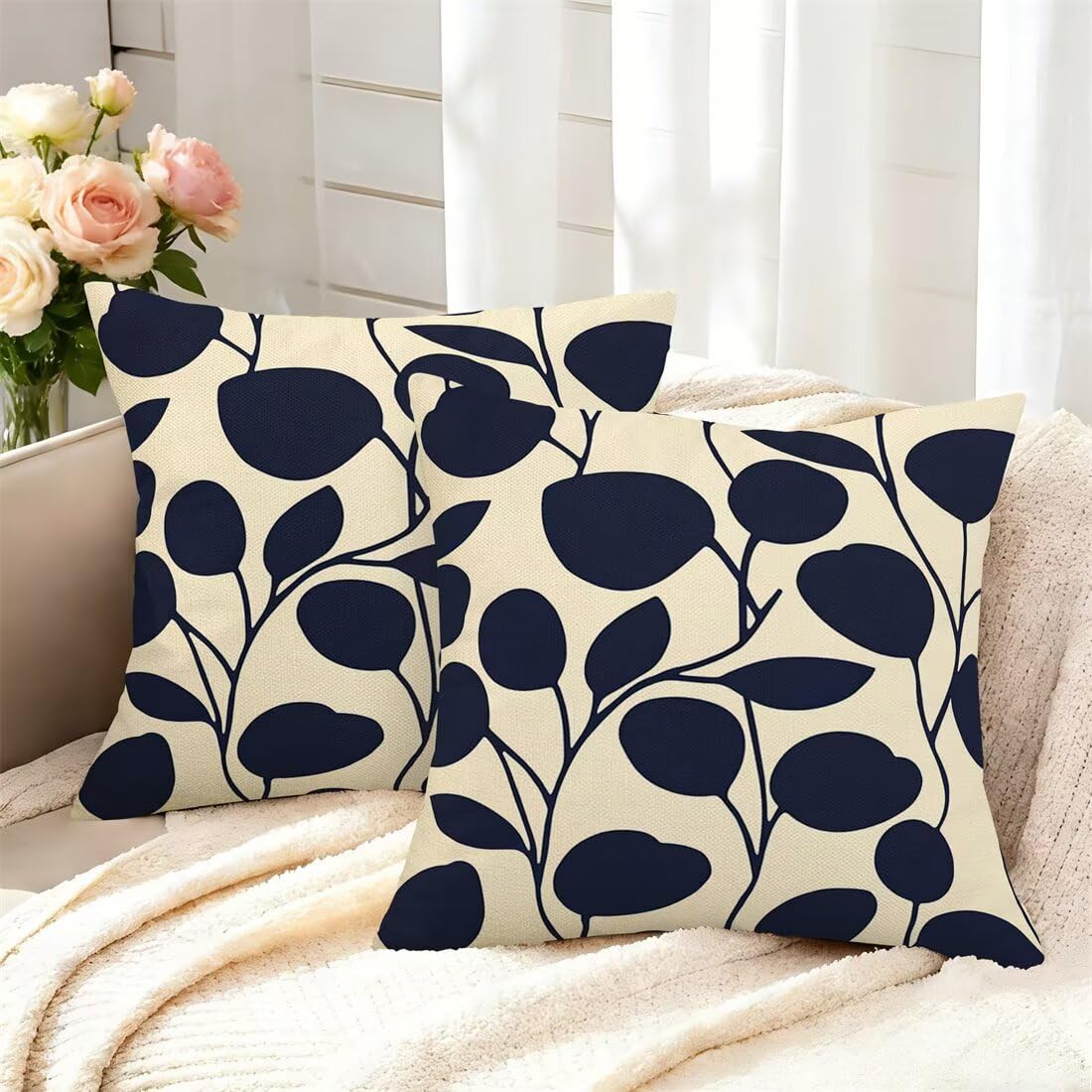 Cushion Covers 60cm x 60cm Set of 2 Abstract Leaf Throw Pillow Covers Modern Pillow Cases Autumn Sofa Cushions Decorative Pillows with Invisible Zipper Pillowcases for Bedroom Living Room -GY496