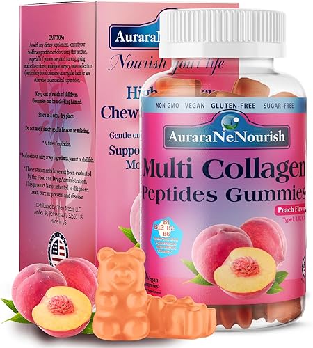 Gomitas de péptidos de colágeno múltiple, sin azúcar, hidrolizadas, 5000 mg de proteína, tipo I, II, III, V, X, con biotina, ácido hialurónico,