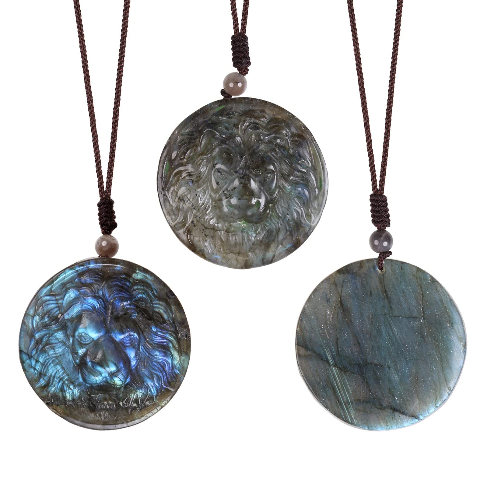 TUMBEELLUWA Collana con ciondolo in labradorite naturale, unisex, realizzata a mano, con pietra di cristallo, amuleto, con cordino regolabile