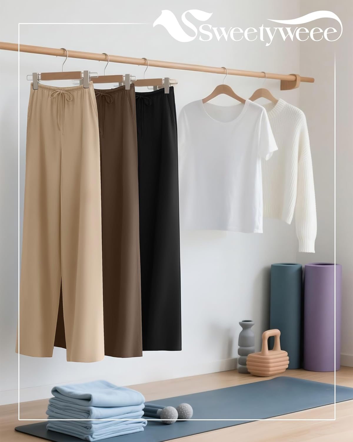 3 Pack Women's Lounge Pants Cozy Wide Leg Yoga Pants Casual Drawstring Loose Baggy Sweatpants with Pockets - Image 2