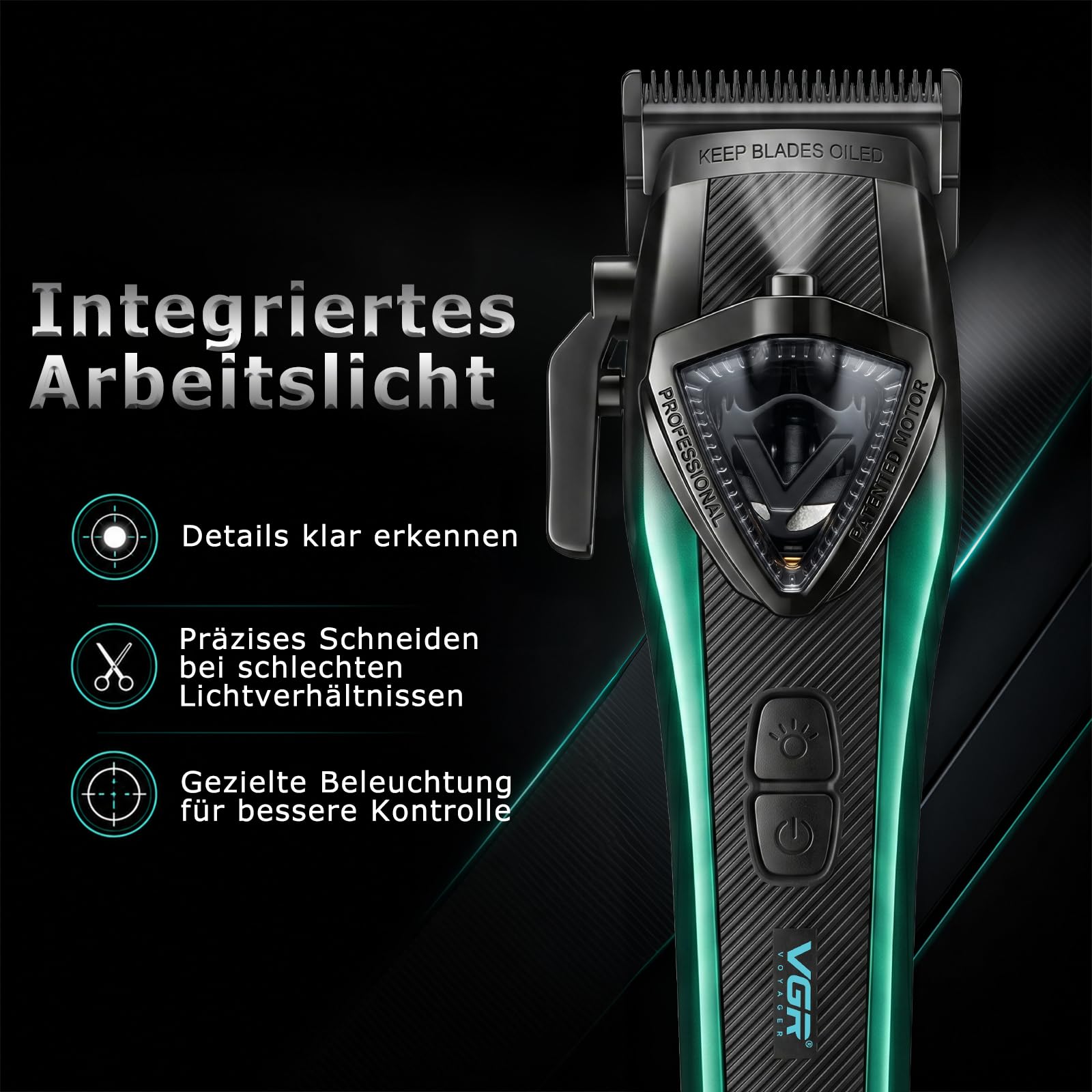 VGR 883S2 Professionelles 2 In 1 Haarschneider Set Für Herren Mit Vector | Haarschneidemaschine Und Detailtrimmer Akku Barber Maschine,1 Gold Modularer Deckel, DLC Klingen, Reisetasche