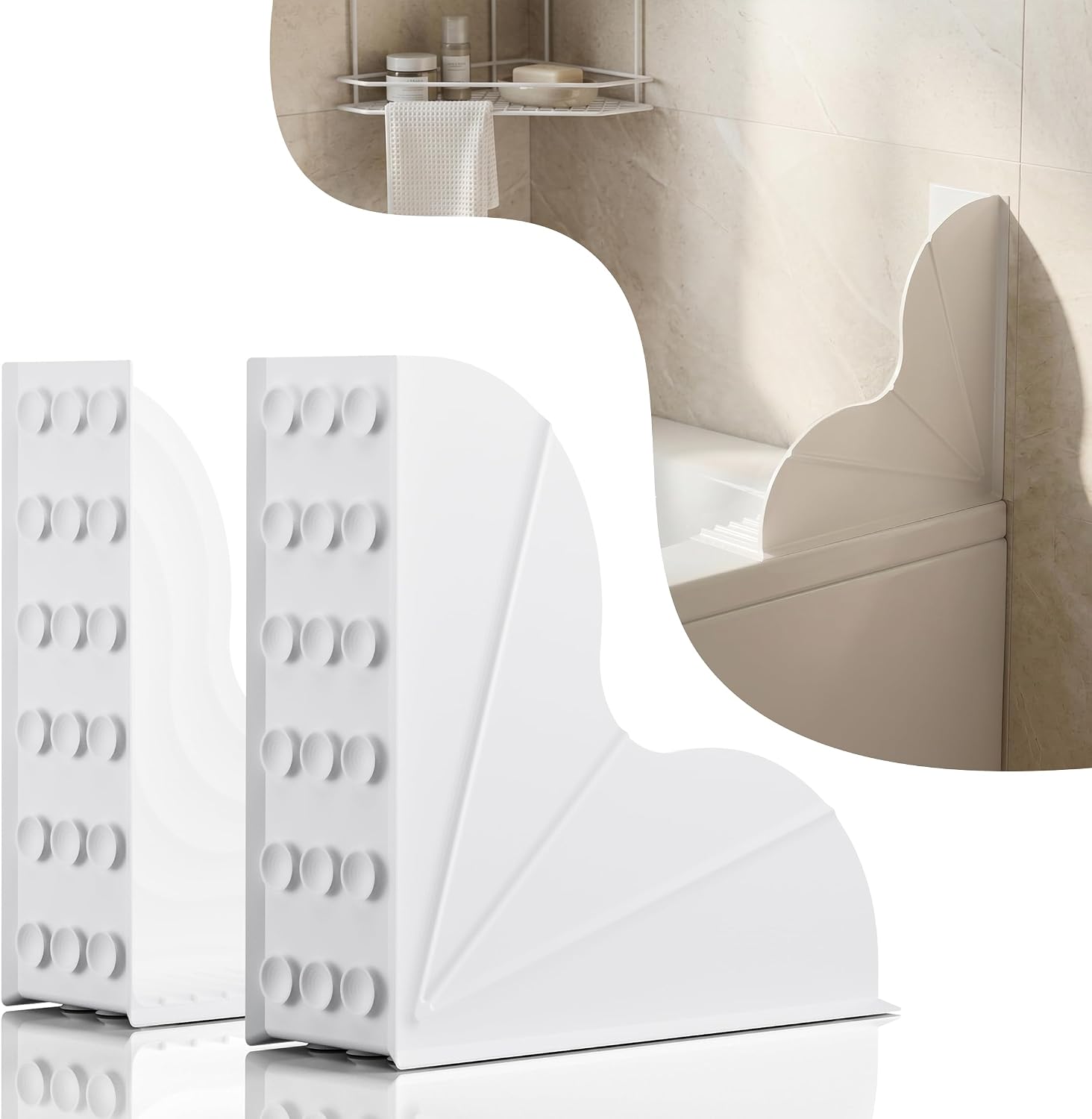 Shower Splash Guard for Bathtub 2 Packs, Silicone Bathtub Water Guard Kit, Waterproof Bath Tub Water Blocker, Shower Corner Guards to Keep Water in Shower or Bath - White