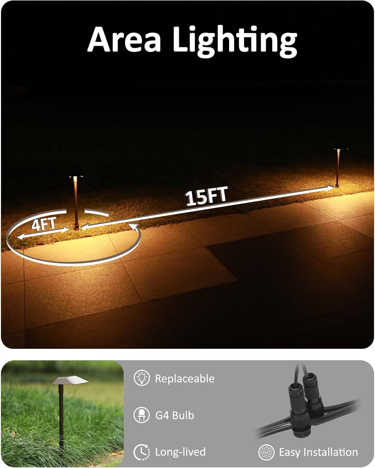 Landscape Path Lights Low Voltage, 12V Wired Outdoor Landscape Pathway Lighting for Outside Yard Walkway Driveway with Replaceable 5W 3000K Warm White LED G4 Bulb, Aluminum, Bronze, 6PK
