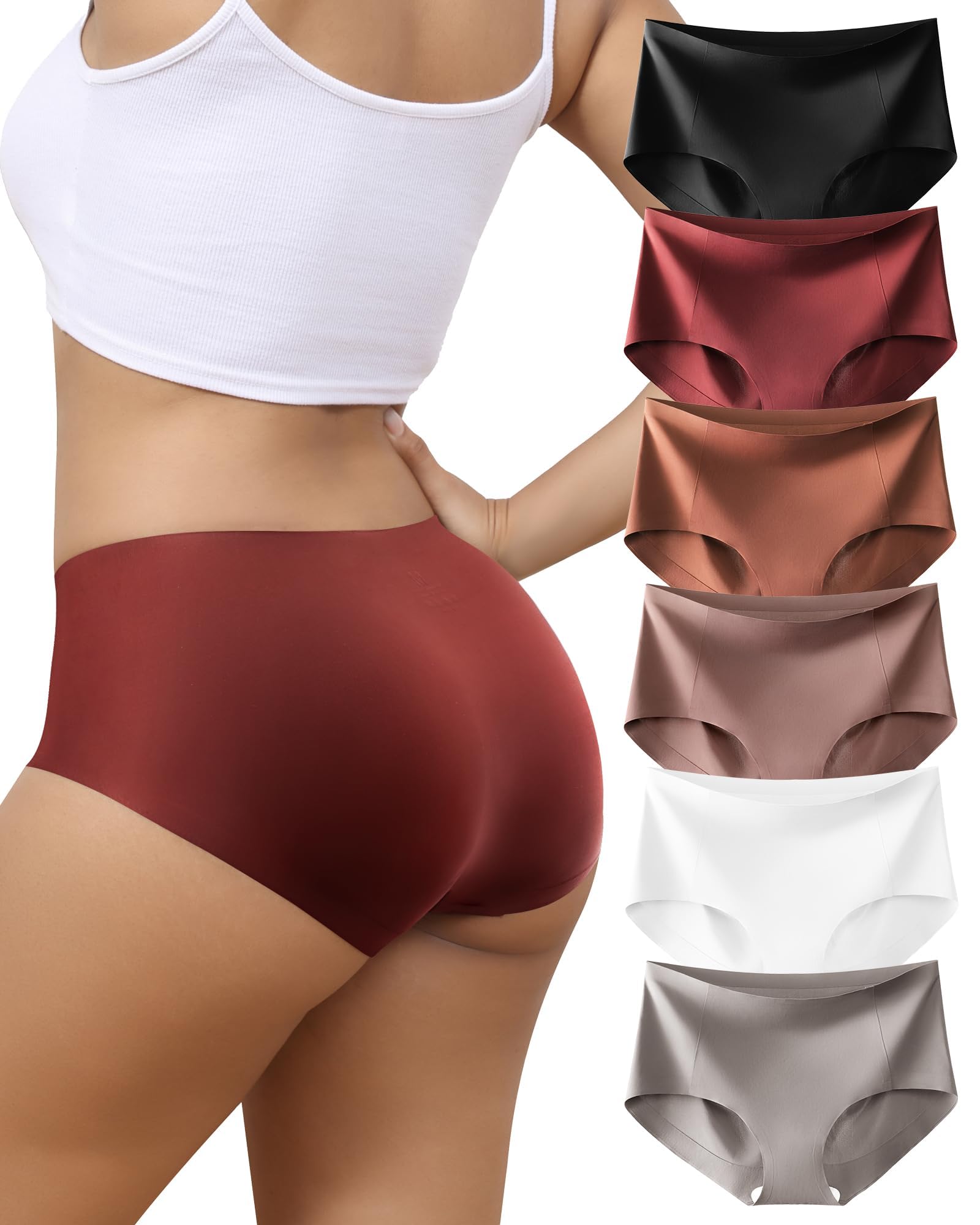 LEVAO Women's Underwear Seamless No Show Hipster Bikini Panties Stretch Invisible Briefs 6 Pack S-2XL