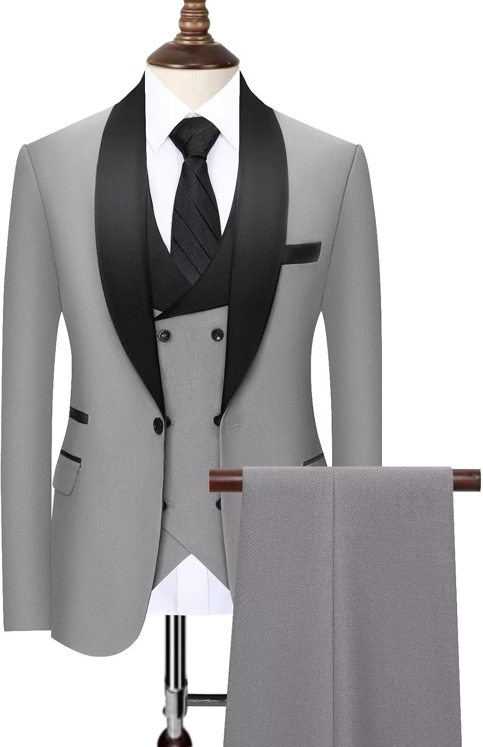 3 Piece Mens Tuxedo Suit Set Slim Fit Men Wedding Prom Party Suits Blazer Pants Shawl Collar Dinner Double Breasted Suit Set
