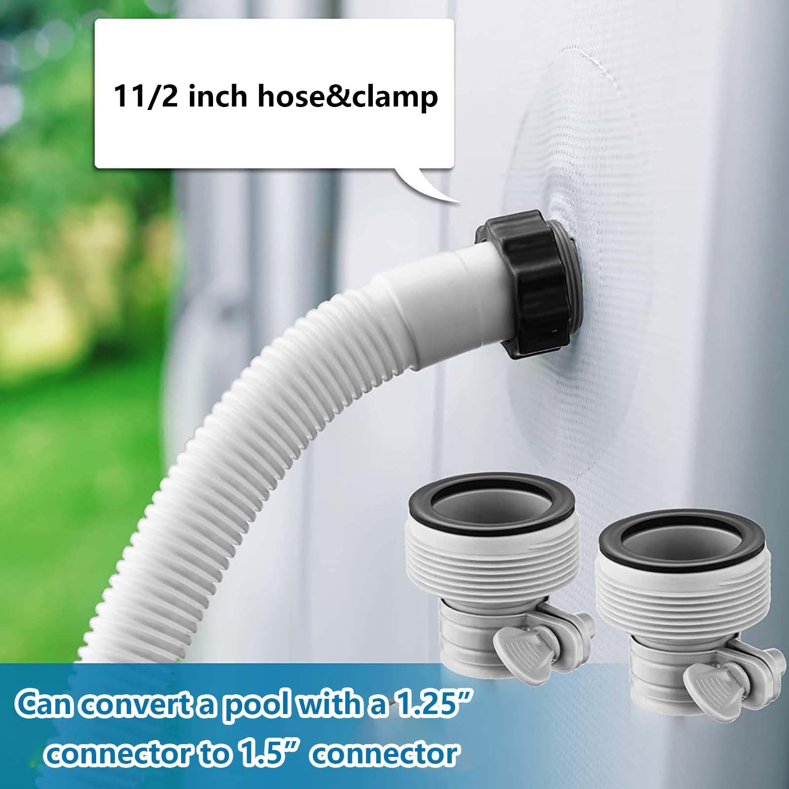 Schwimmbad-Ersatzschlauch, 150 cm, 2 Stück, flexible Poolschläuche für oberirdische Pools, kompatibel mit Pool-Sandfilterpumpe, inklusive 2 Schlauchadapter Typ B, 38 mm Durchmesser