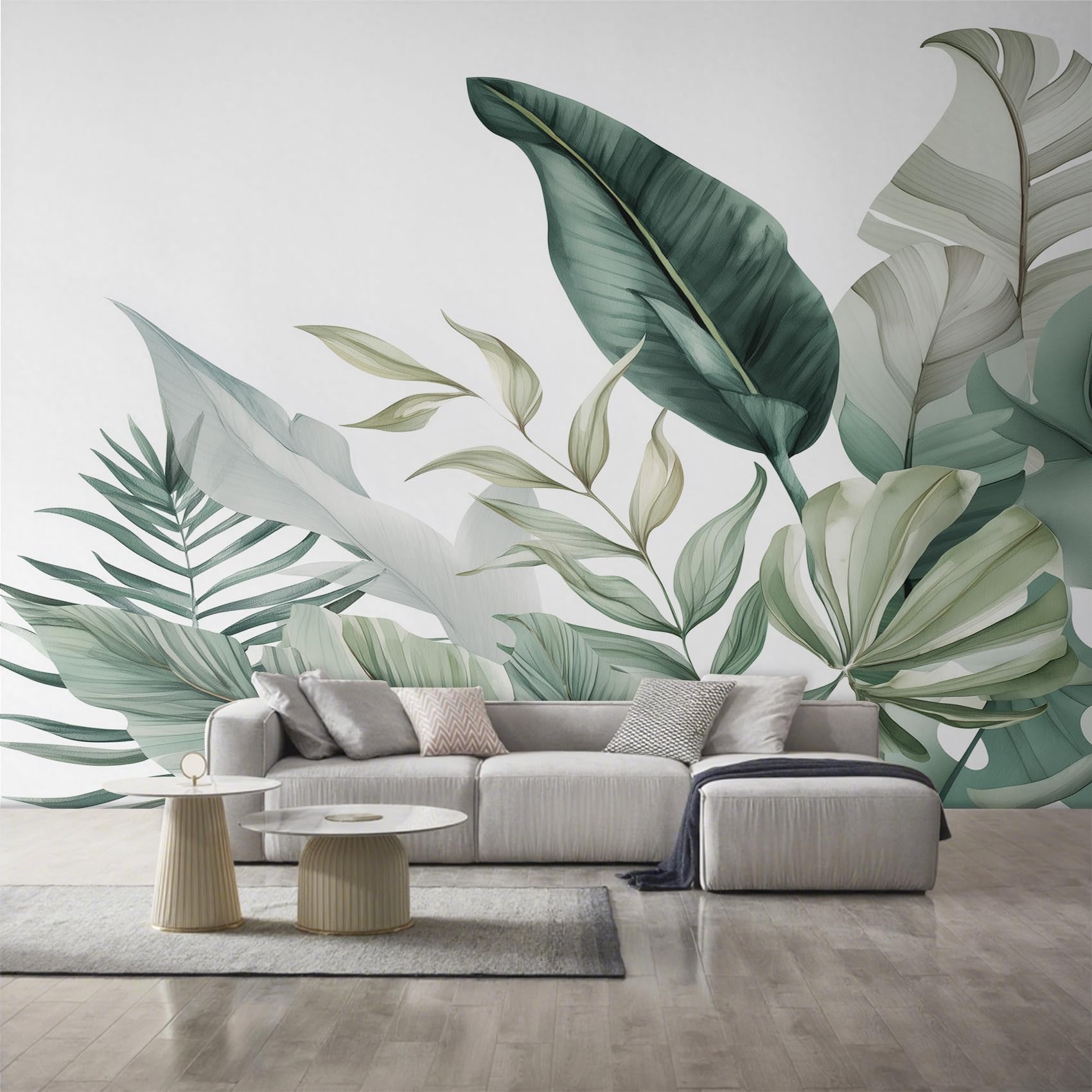 Papier peint panoramique feuille tropicale intissé 200x140 cm pour décoration de salon et chambre