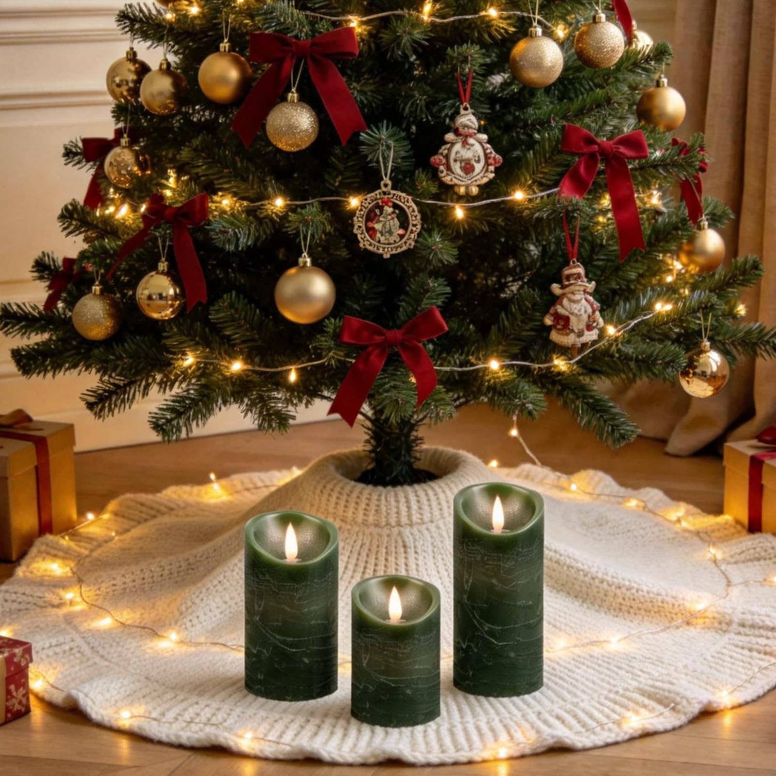 Candele LED Ricaricabili [3 pezzi] Candele a Pilastro Elettriche a LED Senza Fiamma, Tremolanti con Timer Remoto, Candele LED per Matrimonio Festa Halloween Natale Decorazione Della Verde