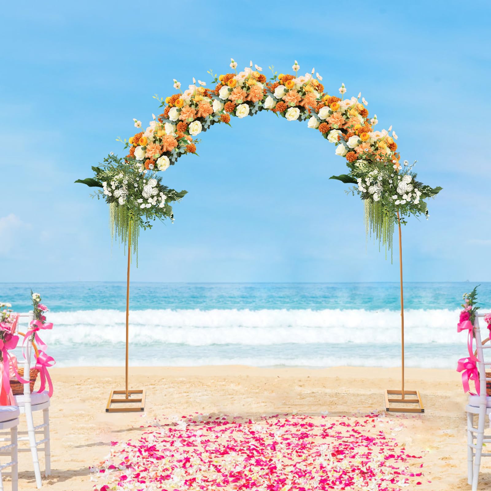 2,3 x 2,3 m, arco di nozze in metallo, con base, supporto per palloncini e fiori, decorazione regolabile, per matrimonio, compleanno, fidanzamento, laurea, riutilizzabile