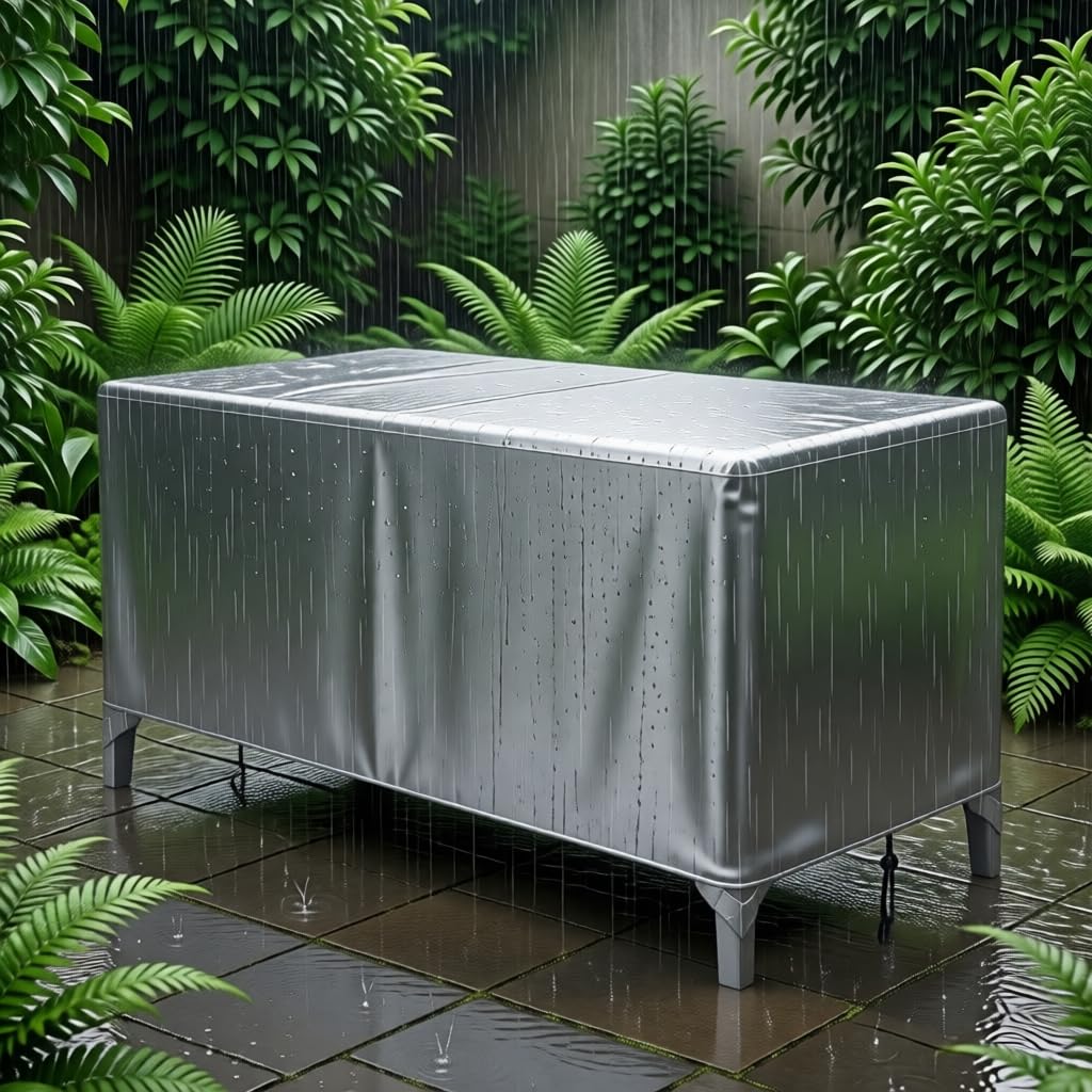 ZDLLDZ Waterproof Patio Furniture Cover 200x100x75 cm Rectangular 420D Heavy Duty Oxford Fabric Garden Table and Chair Set Protector, Rip-Proof Outdoor Sofa Cover, Silver