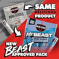 Vista 3 de Jack Link’s x MrBeast Mini Palitos de Ternera Sin Azúcar – 6g de Proteína por 2 Palitos de Carne Envueltos Individualmente, Hechos con 100% Ternera