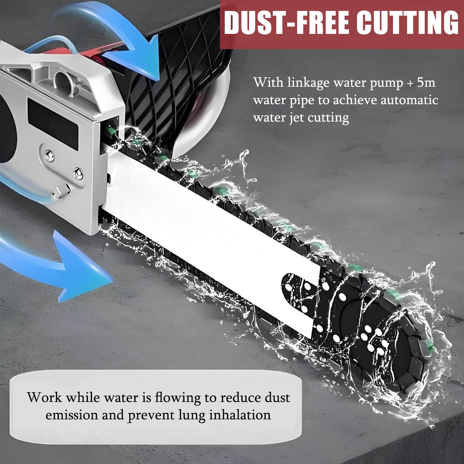 Cortadora De Muros Con Cadena De Diamante,Motosierra De Mano Sin Escobillas,Motosierra EléCtrica HormigóN Con SupresióN De Polvo Con AlimentacióN De Agua,Con 2 Cadenas Y 2 Barras GuíA,480mm