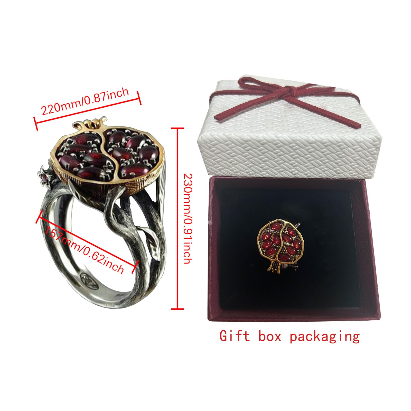 XDHLDULYK Garnet Ring, Tree Vine Black Gold Statement Ring Ruby Engagement Rings for Wife Girlfriend, Pomegranate Shaped Birthstone Ring Silver Ring Jewelry Gift for Women, Handmade Anniversary Ring