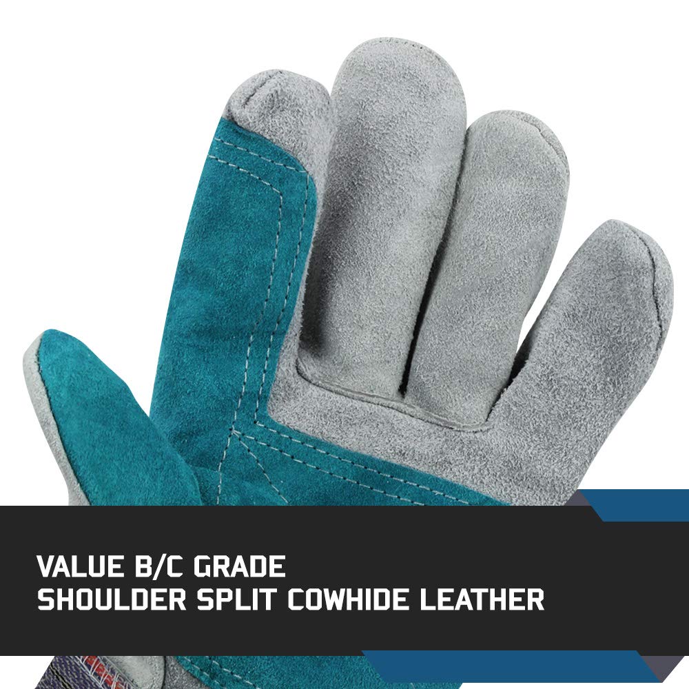 Glove Station - Guantes de trabajo resistentes de doble capa de piel vacuno dividida con puño de seguridad de goma (XL (XL), 12 unidades)