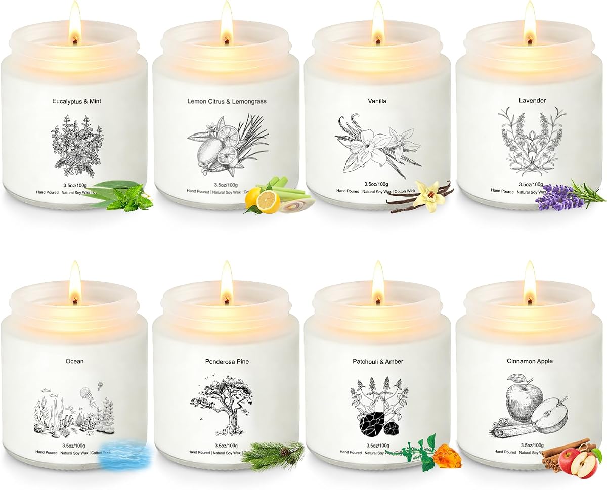 Holiday Candles Gift Set,8 Pack Long Lasting Soy Candles for Home,Natural Aromatherapy Candles with Relaxing Scents,Perfect Spa Gifts for Women