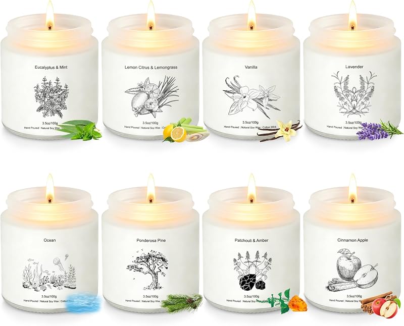 Holiday Candles Gift Set,8 Pack Long Lasting Soy Candles for Home,Natural Aromatherapy Candles with Relaxing Scents,Perfect Spa Gifts for Women
