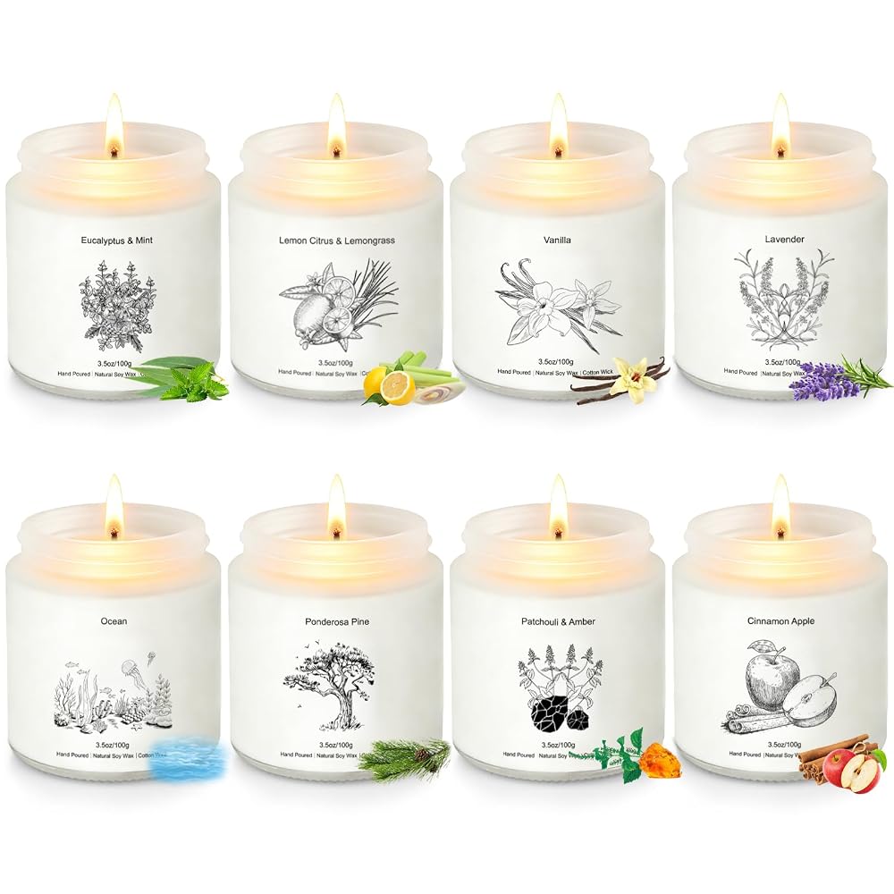 8 Pack Scented Candles Gift Set for Women,Soy Wax Aromatherapy Candle