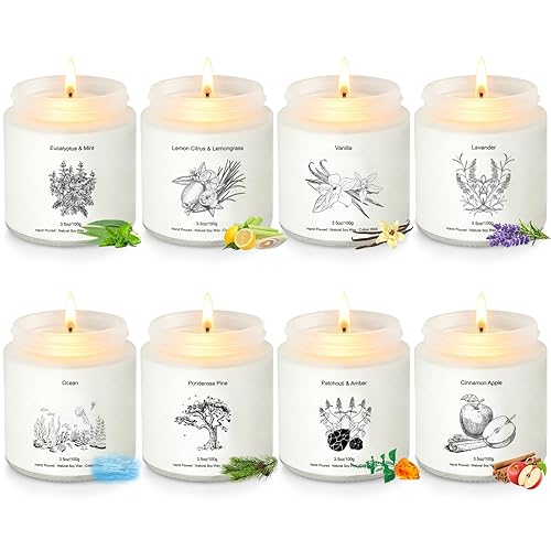 Scented Candles for Home, 8 Pack Soy Wax Gift Set