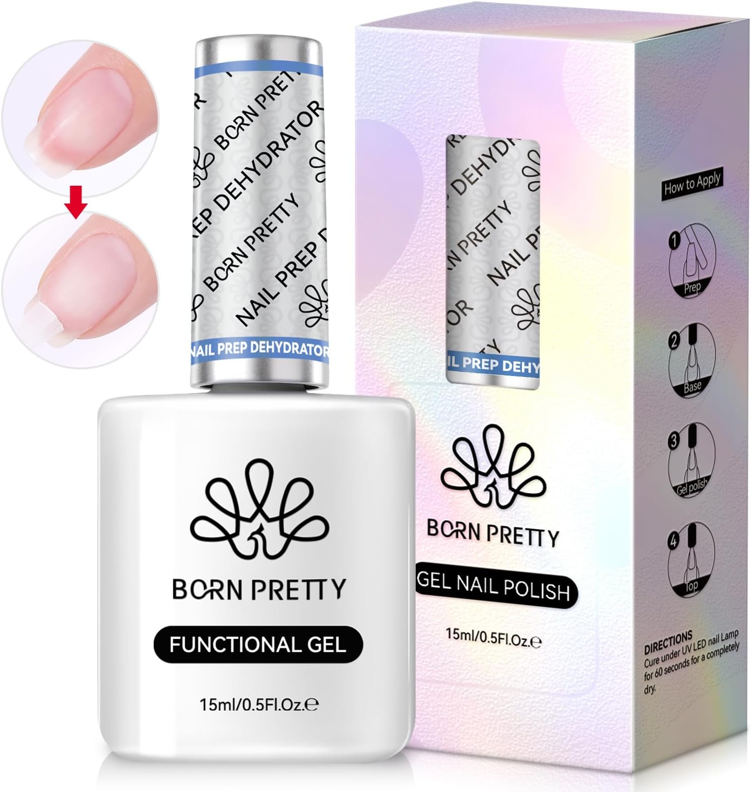 Born PrettyNatural Nail Prep Dehydrate, Acid Free Dehydrator for Acrylic and Gel Polish, Nail Tech Must Haves 15ml