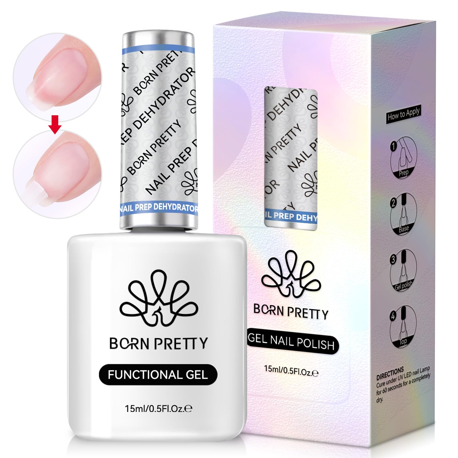 Born PrettyNatural Nail Prep Dehydrate, Acid Free Dehydrator for Acrylic and Gel Polish, Nail Tech Must Haves 15ml