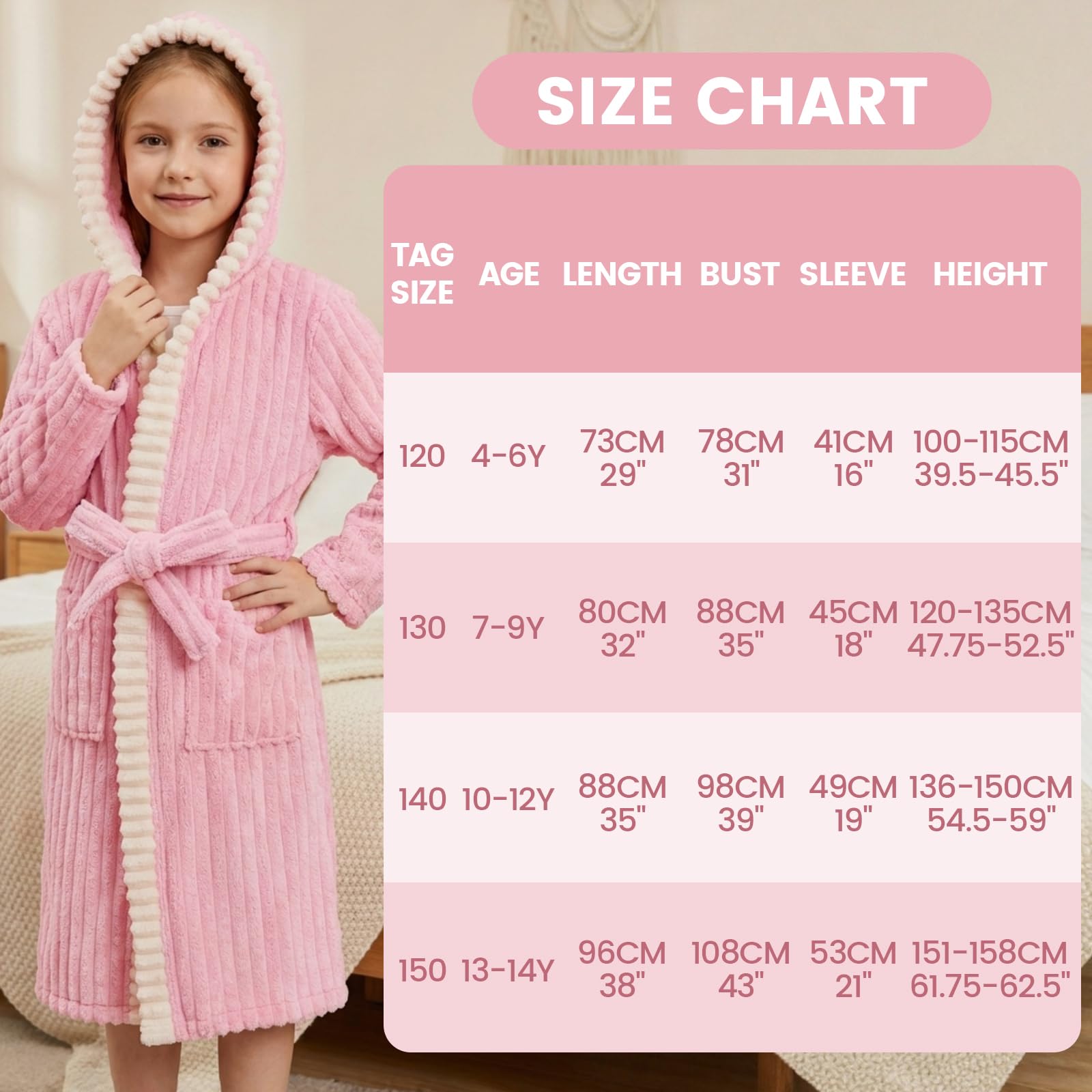 WYTbaby Accappatoio per bambine in pile con cappuccio, caldo e morbido, accappatoio unisex per bambini dai 4 ai 14 anni