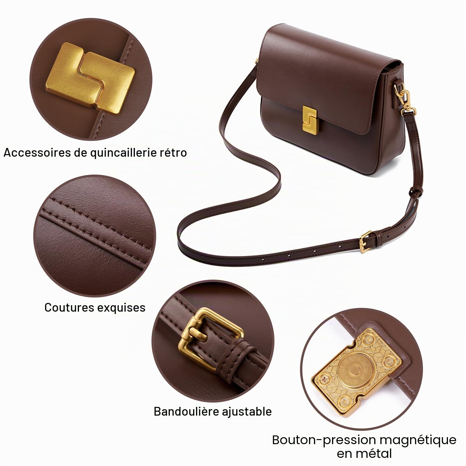 Sacs à bandoulière pour femmes, sacs à bandoulière en cuir véritable sacs à main vintage sacs à main avec sangle réglable sacs de concepteur