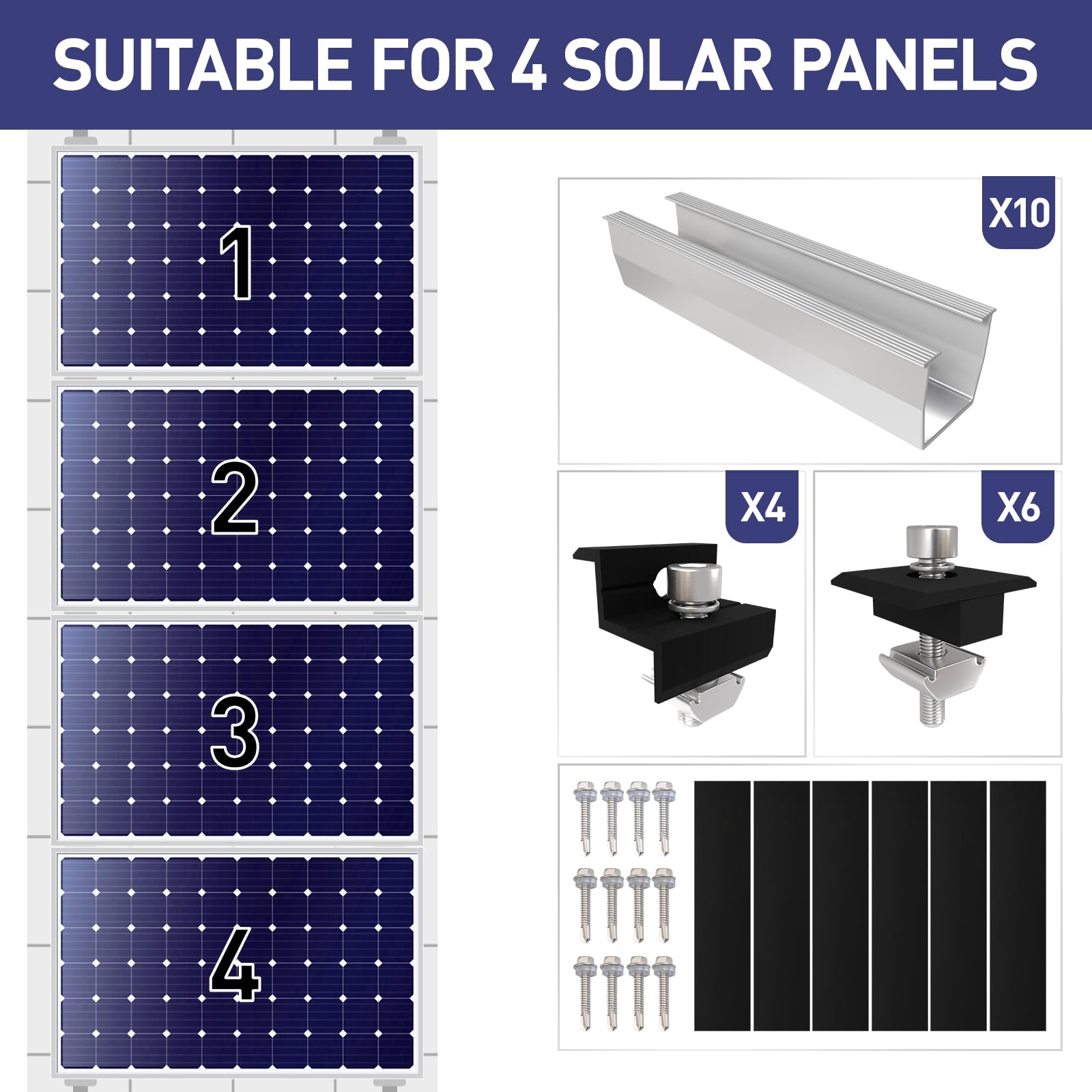 Supporto per modulo solare, fissaggio fotovoltaico su bitume, set montaggio 4 moduli PV
