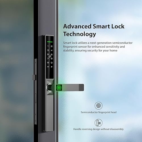 Miniatura 2 de TY APP Cerradura inteligente de huellas dactilares, cerradura de puerta de entrada sin llave con asa, tarjeta de contraseña de huellas dactilares TY