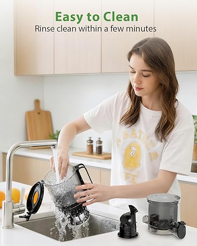 Miniatura 9 de Máquinas exprimidoras – Canal de alimentación de boca ancha con diseño de autoalimentación manos libres – Exprimidor de prensa en frío para verduras