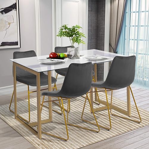 Miniatura 8 de FurnitureR Mesa rectangular moderna de vidrio templado espaciosa de 47 pulgadas y base dorada, elegante mesa de comedor para el hogar, cocina,