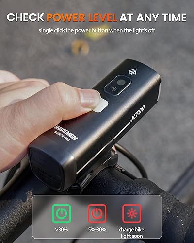 Miniatura 5 de RAVEMEN K700 Luz LED para bicicleta bajo montada luz de bicicleta con apagado automático 4+1 modo inteligente de conducción diurna, IPX7 recargable