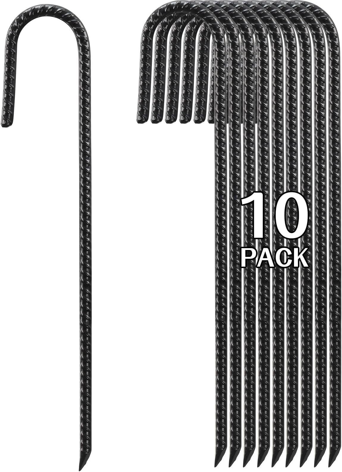 Rebar Stakes 30cm Heavy Duty, 10 Pack JShaped Tent Stakes, Ground