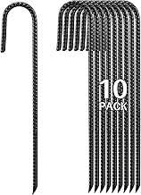 Piquets en Acier 40cm Haute Résistance - Lot de 10 Ancres Sol J-Forme pour Tente, Clôture Jardin, Plantes et Tubes en Tissu, Noir