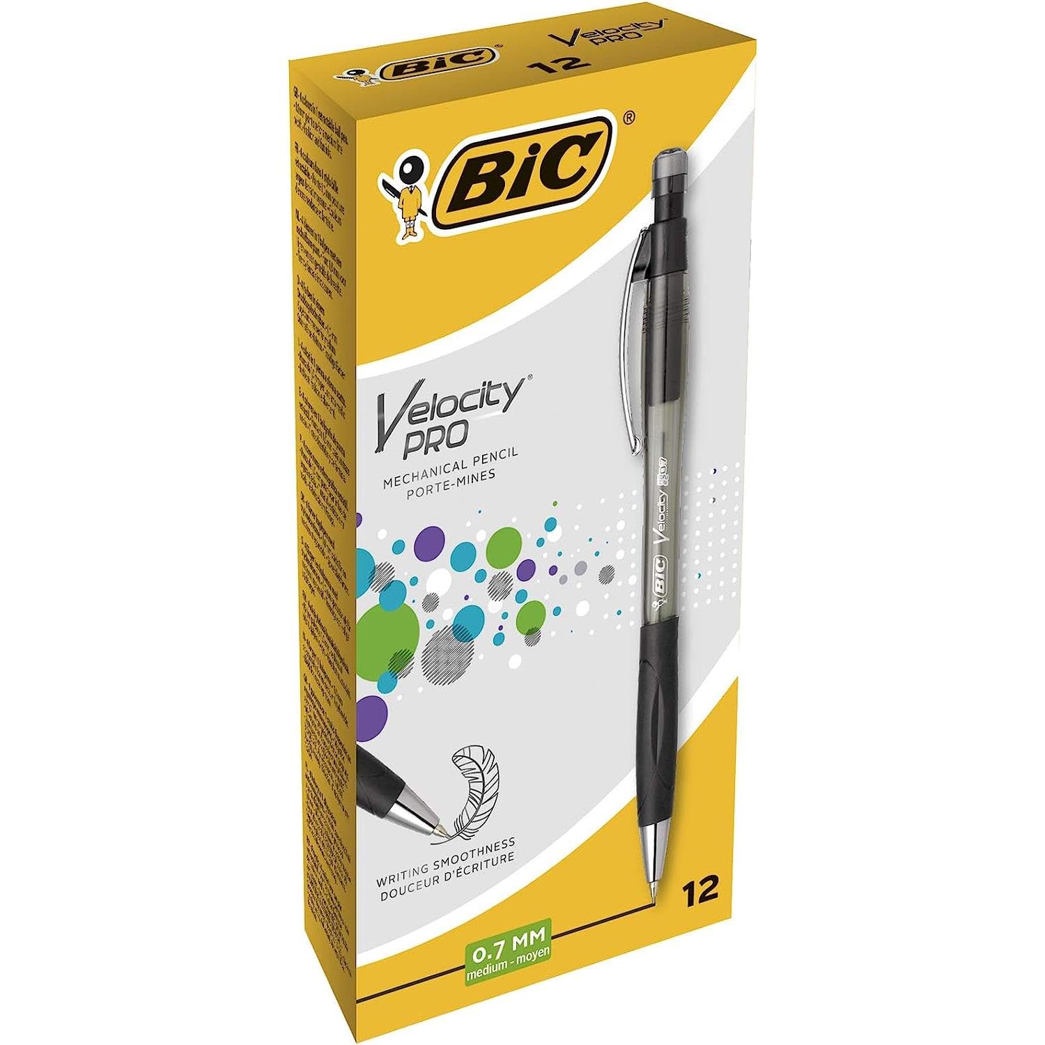 Velocity Pro Refillable Mechanical Pencils - Black - Box of 12 (3 HB) Lead Pencils 0.7 mm with Eraser