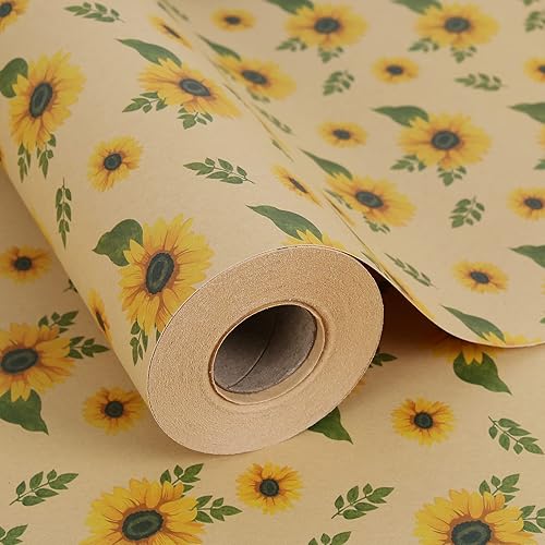 Aimyoo Rollo de papel de regalo floral de estraza grande, papel de regalo de flores de girasol para todas las ocasiones, para bodas, despedidas de