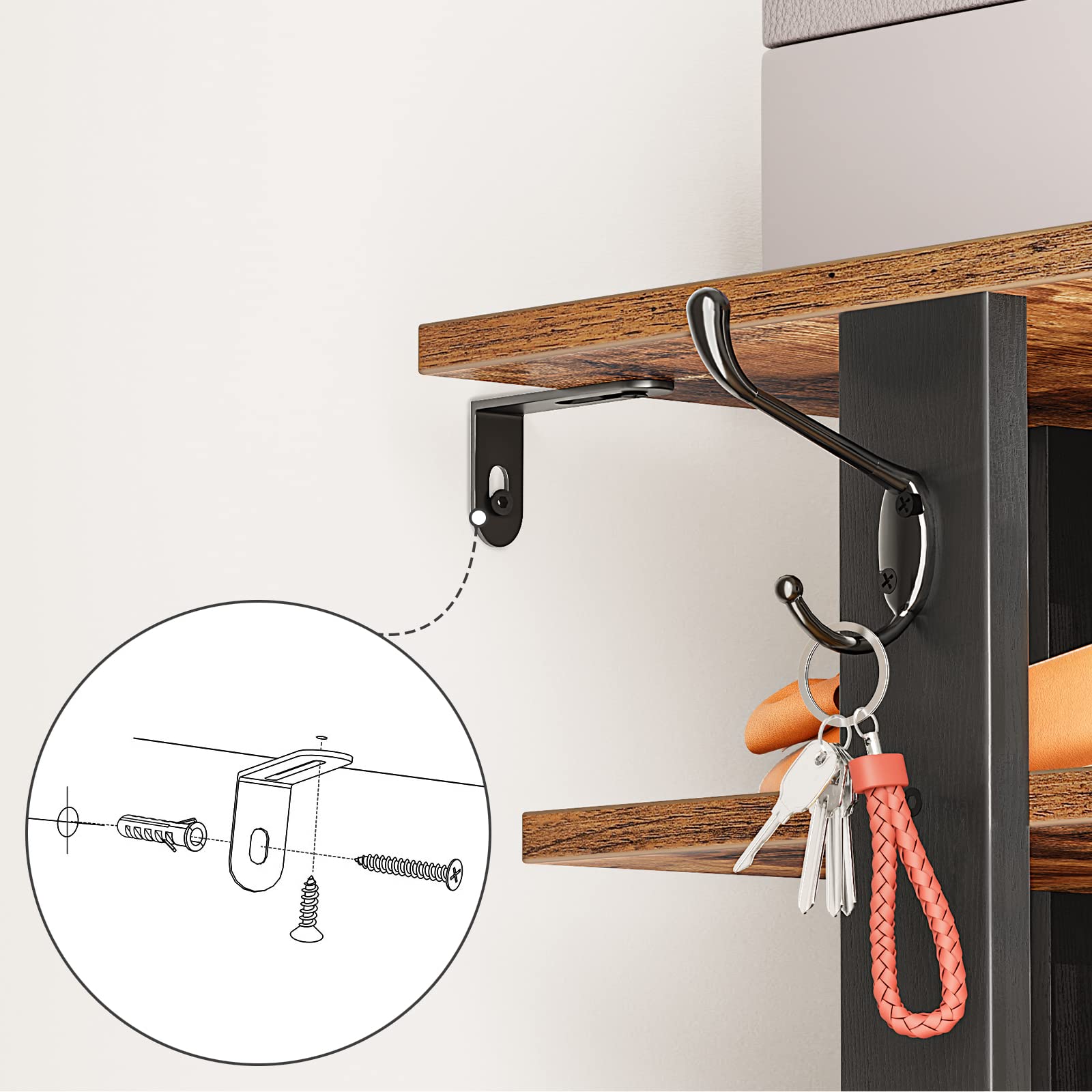 HOOBRO 8-lagiges Schuhregal, schmales Schuhablage, 50 cm Schuhschrank mit 2 Haken, Ablagegestelle, platzsparend, Stabil, für Eingang, Wohnzimmer, Schlafzimmer EBF750XJ01