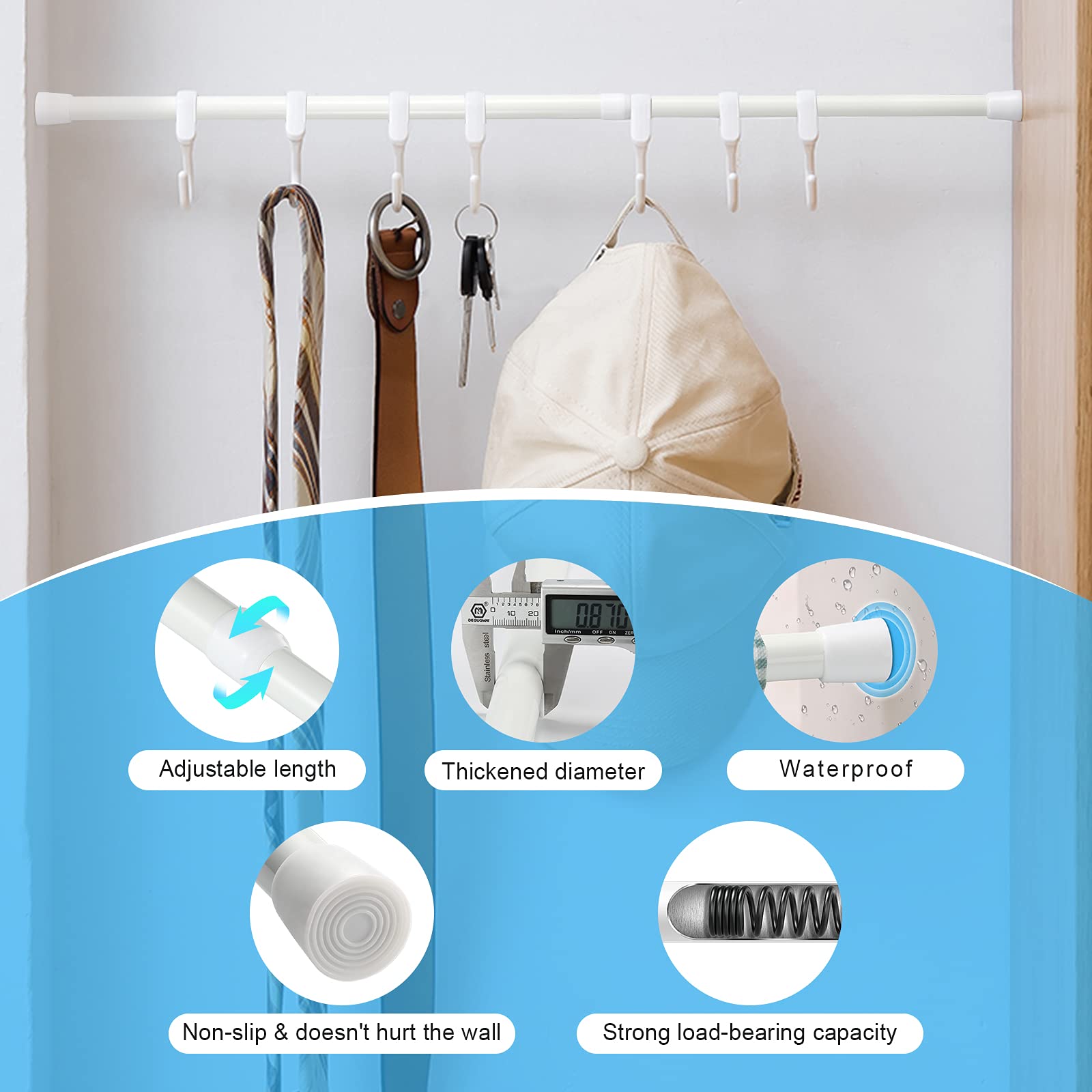 Vorhangstange, OEH 4PC Gardinenstange, ohne Bohren, rostfrei, Spannstange mit Feder, verstellbare Spannstangen für Fenster, Badezimmer, 55-90 cm, 3 cm Durchmesser