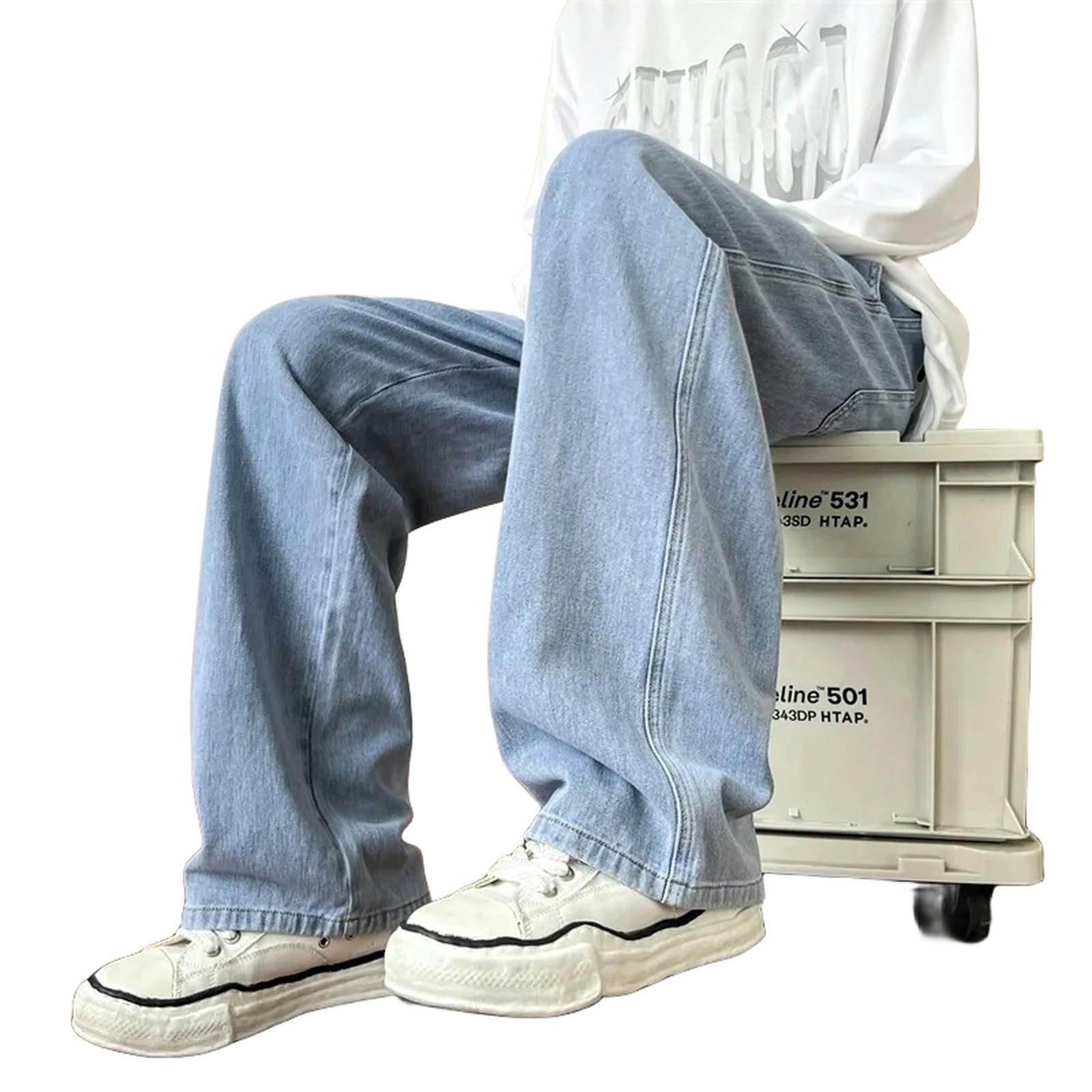 Jeans Uomo Larghi Uomini Lunghezza alla Caviglia Jeans Maschio Straight Denim Baggy Jeans