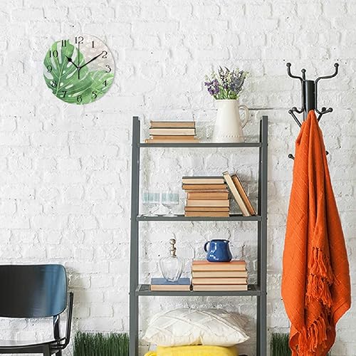 Miniatura 4 de OTVEE Reloj de baño con plantas tropicales y hojas de palmera, reloj de pared decorativo de cuarzo que no hace tictac, funciona con pilas, relojes